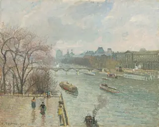 The Louvre, Afternoon, Rainy Weather, by Camille Pissarro, oil, 1900