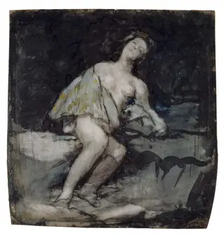 Nude Woman Reclining Against a Rock, by Francisco de Goya, watercolor, 1824