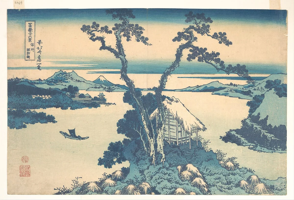 冨嶽三十六景 信州諏訪湖|Lake Suwa in Shinano Province (Shinshū Suwako), from the series Thirty-six Views of Mount Fuji (Fugaku sanjūrokkei), detail