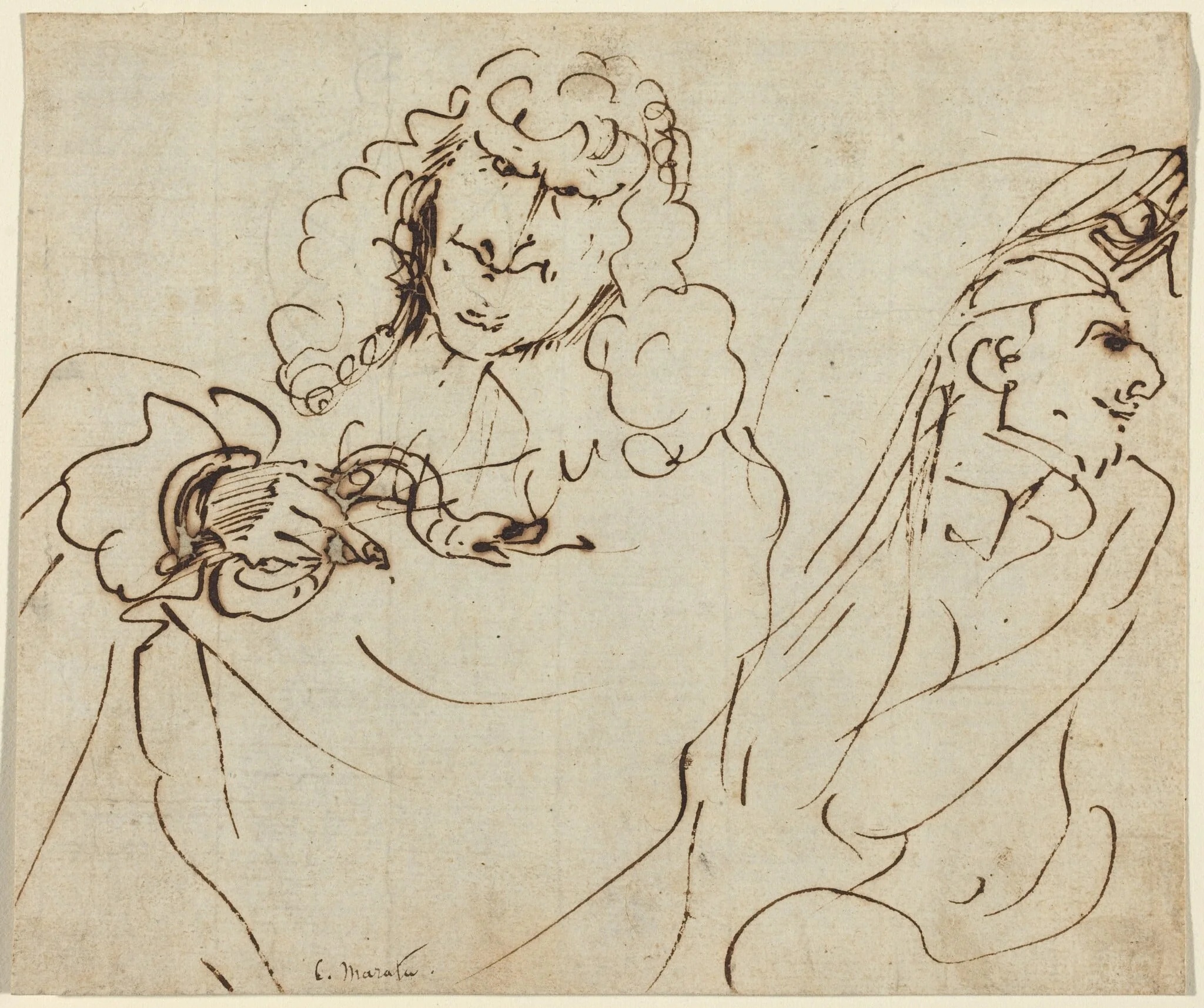 Caricature with Mola Protecting Himself from a Man Holding a Viper, detail