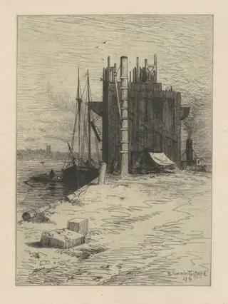 Coal Pockets at New Bedford, by Robert Swain Gifford, ink, 1879