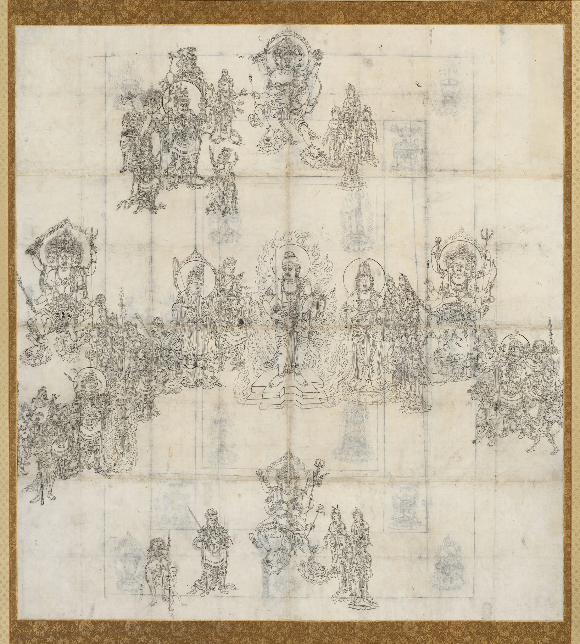 Iconographical Sketch (Zuzō) for the Benevolent Kings Sutra Mandala, detail