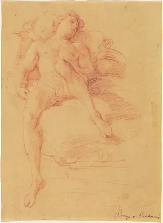 Male Nude Reclining on a Bed, by Pompeo Batoni, chalk, 1745