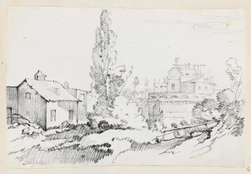 Castel Sant'Angelo from the Northwest, by Joseph-Marie Vien, graphite, 1747