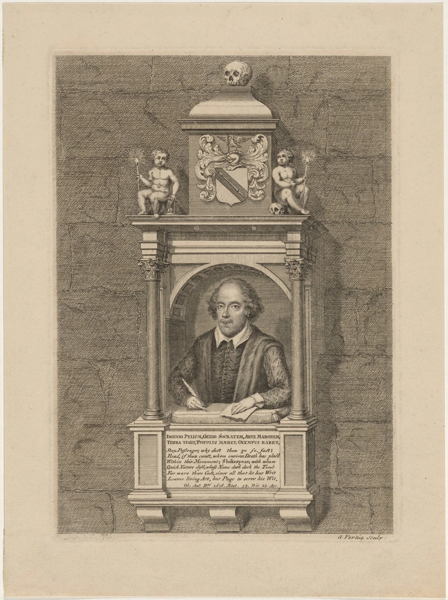 Shakespeare Monument in Church at Stratford-on-Avon, detail
