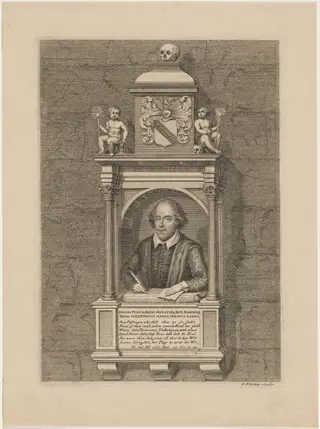 Shakespeare Monument in Church at Stratford-on-Avon, by George Vertue, ink, 1720