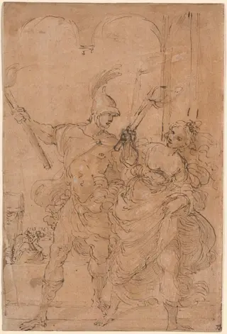 Alexander and Thaïs Setting Fire to Persepolis, by Ludovico Carracci, ink, 1592