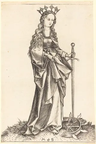 Saint Catherine of Alexandria, by Martin Schongauer, ink, 1485