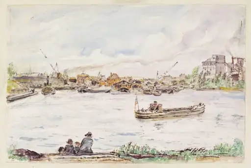 The Thames at Brentford, by Archibald Standish Hartrick, watercolor, 1940