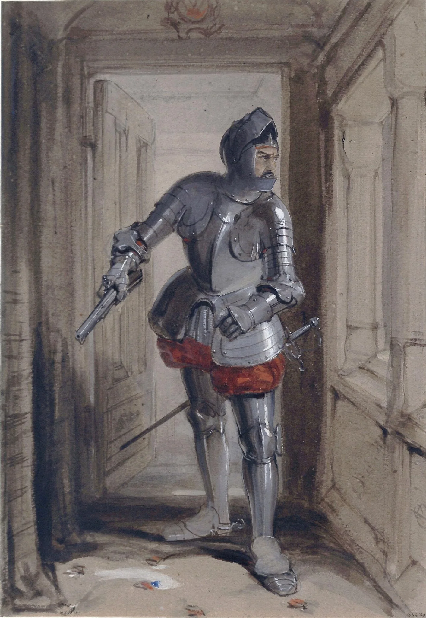Hamilton of Bothwellhaugh about to shoot the Regent Murray, at Linlithgow, on 23rd January 1570., detail