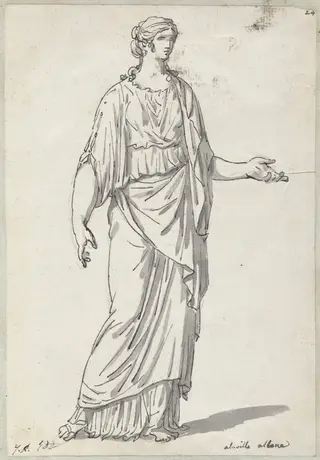 Classical Sculpture of a Woman with an Outstretched Arm, by Jacques-Louis David, ink, 1778