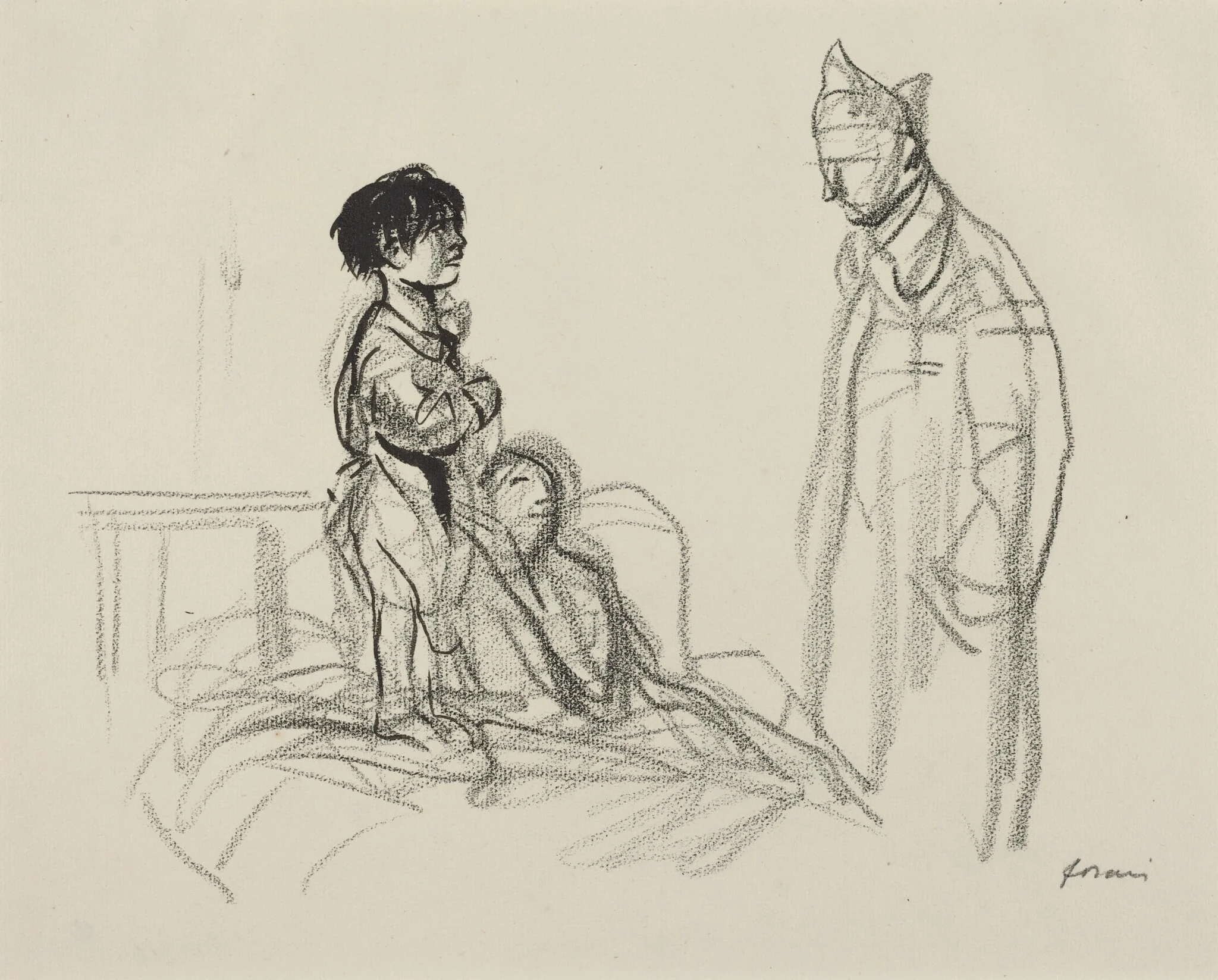 Mother and Child Visited by Soldier in Hospital, detail