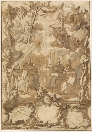A Thesis Design with Doctors of the Church, by Gottfried the Younger Eichler, ink, 1747