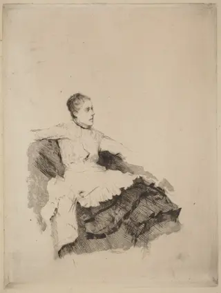 Portrait of Madame de Nittis ("Attenzione"), by Giuseppe De Nittis, ink, 1874