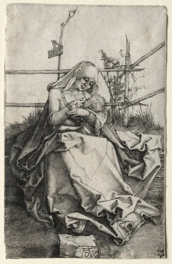 The Virgin and Child on a Grassy Bench, detail