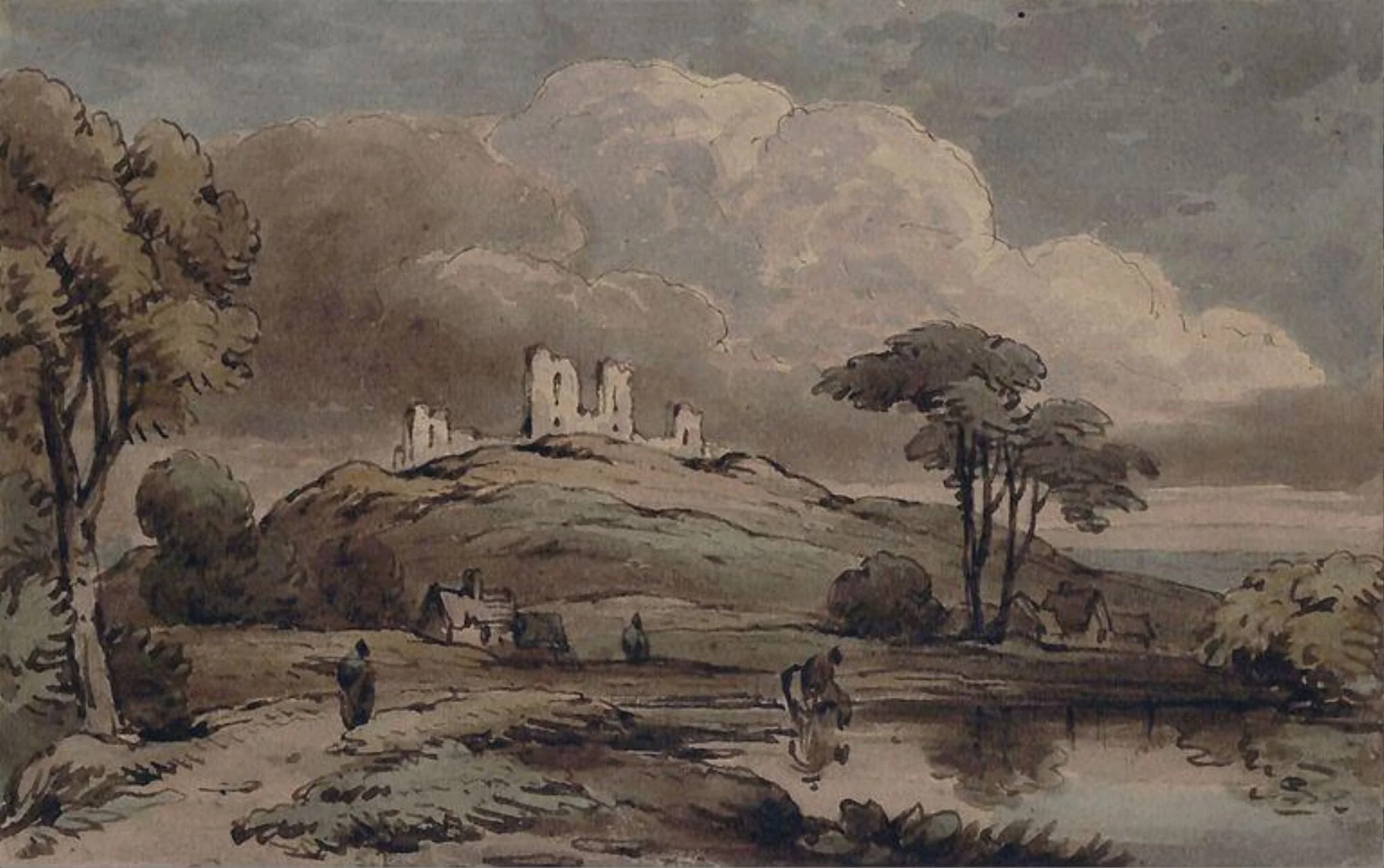 Landscape with horse watering, detail
