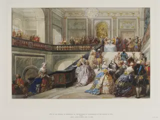 Fete at the Chateau de Versailles in 1745 on the occasion of the marriage of the Dauphin, by Lami, watercolor, 1850