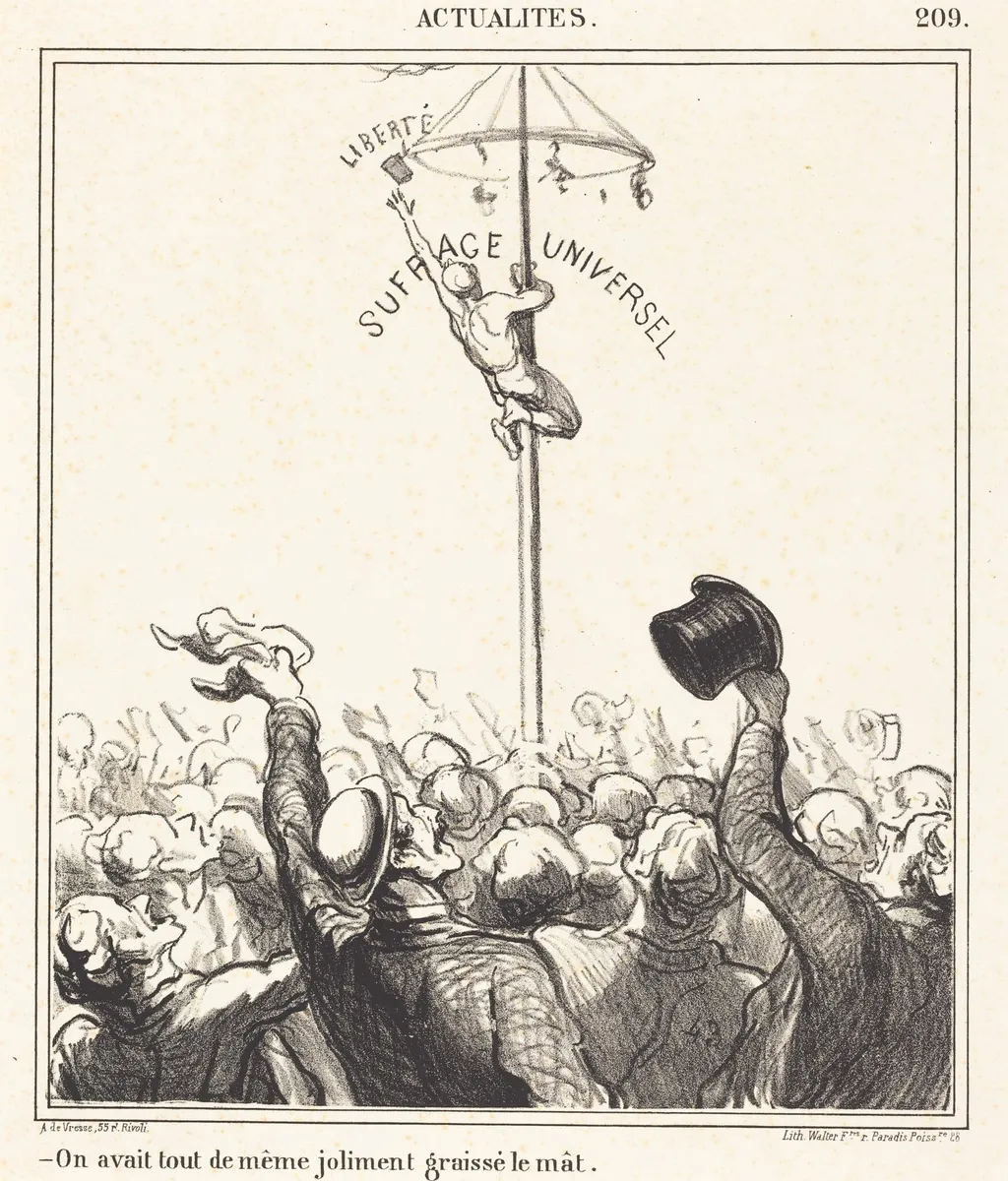 On avait... joliment graissé le mât, by Honoré Daumier, ink, 1869