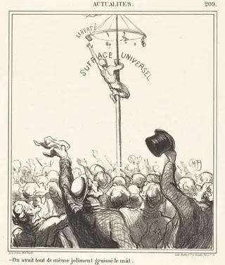 On avait... joliment graissé le mât, by Honoré Daumier, ink, 1869