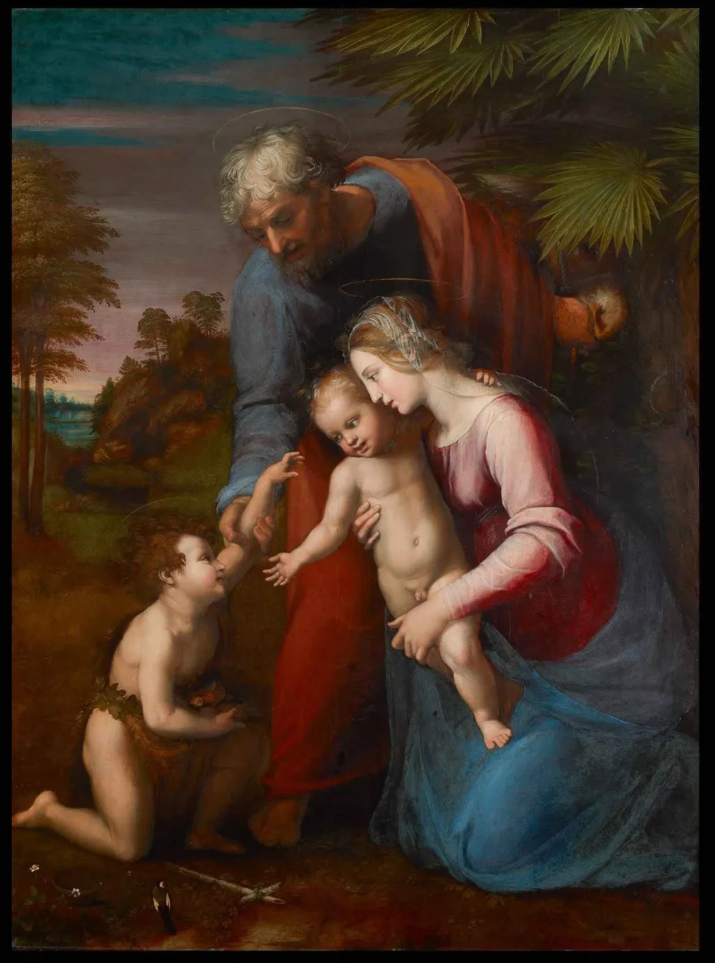 The Holy Family with Saint John the Baptist, by Raphael, oil, 1513
