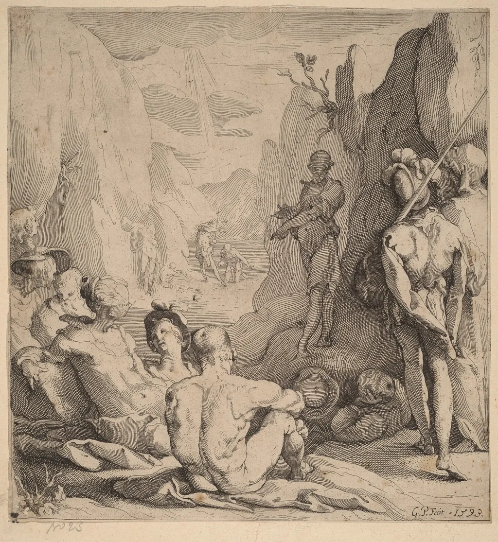 John the Baptist, Preaching, by Gerrit Pietersz Sweelinck, ink, 1593