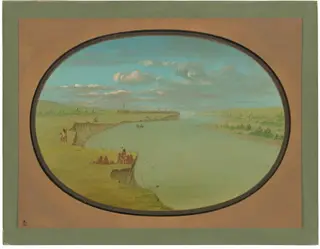 Mandan Village - A Distant View, by George Catlin, oil, 1865