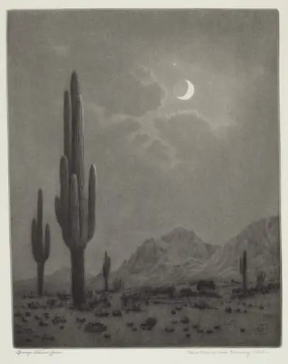 New Moon and Evening Star, by George Elbert Burr, ink, 1932