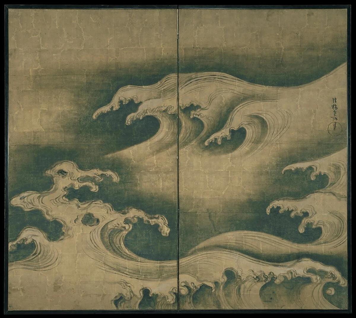 波濤図屏風|Rough Waves, detail