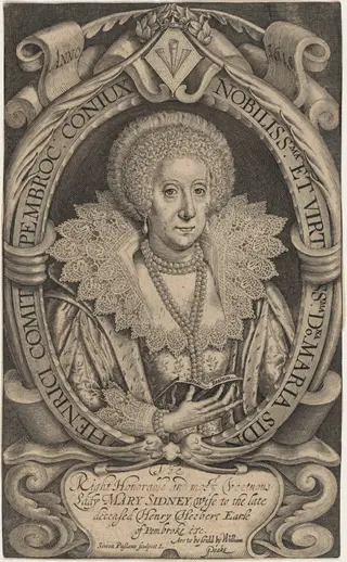 Mary Sidney, Countess of Pembroke, by Simon van de Passe, ink, 1618