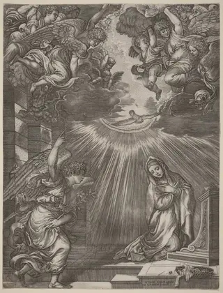 The Annunciation, by Gian Jacopo Caraglio, ink, 1535
