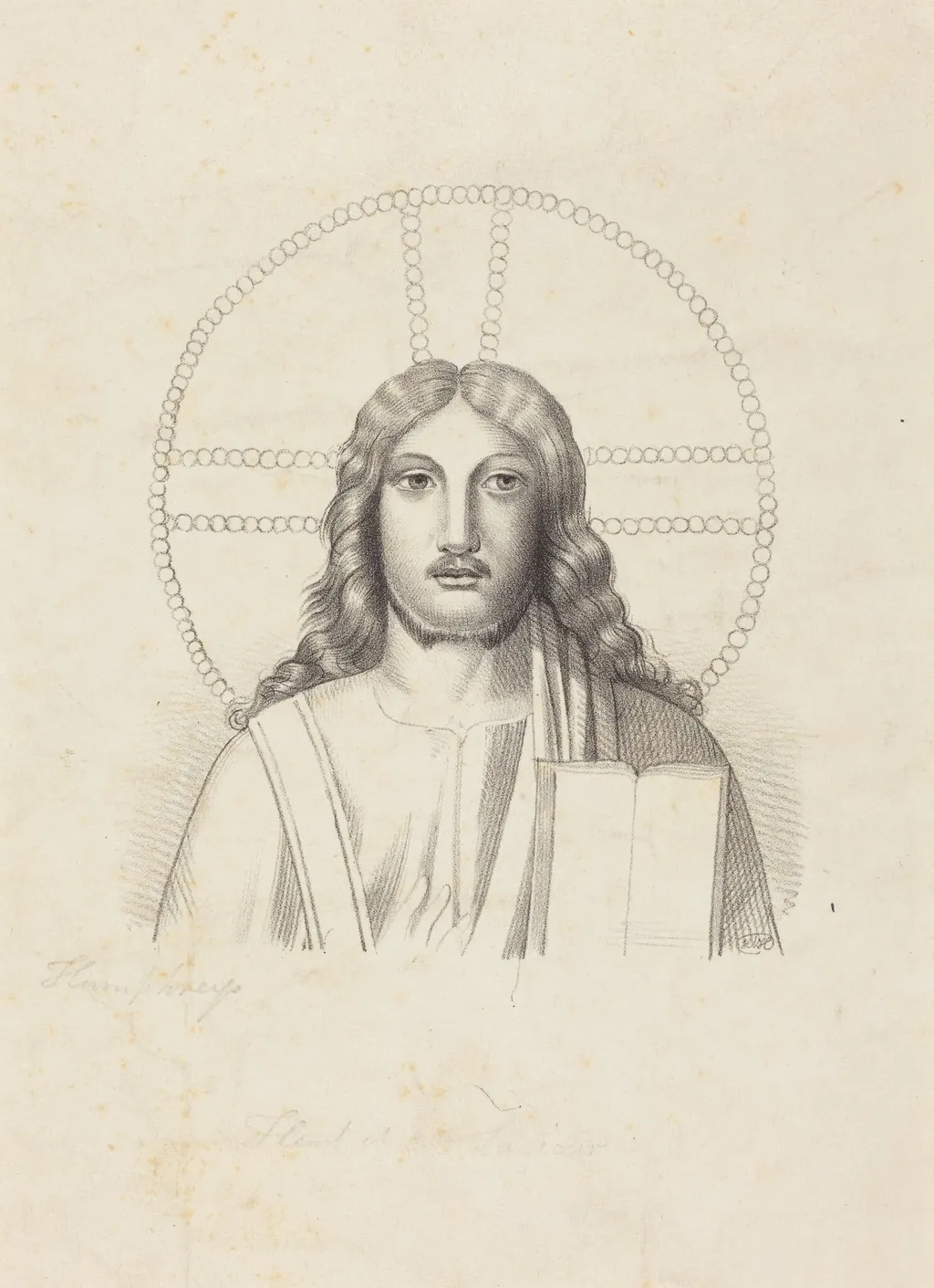 Head of Our Savior, from Arringhi's "Roma Subterranea", by Henry Noel Humphreys, ink, 1829