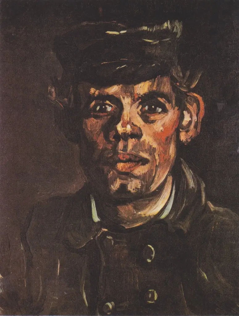 Head of a Young Peasant in a Peaked Cap, by Vincent van Gogh, oil, 1885