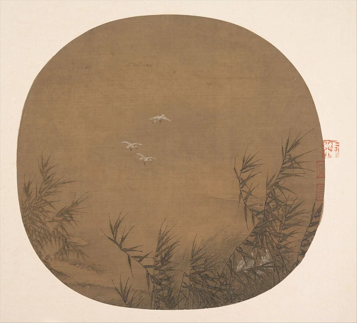 南宋 佚名 蘆鷺圖 團扇|Egrets in Water Reeds, detail