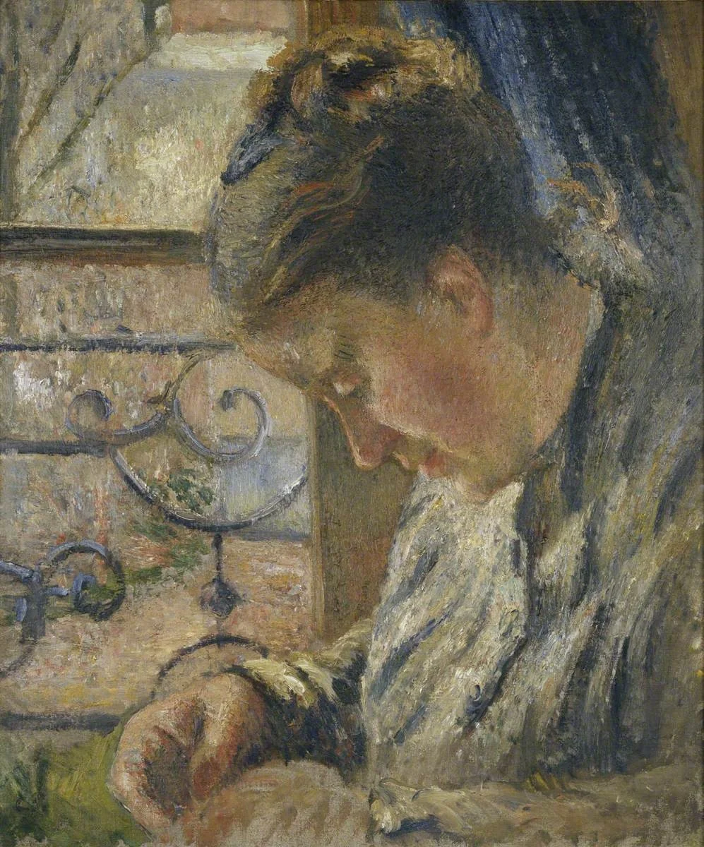 Julie Pissarro Sewing, the 'Red House', Pontoise, detail