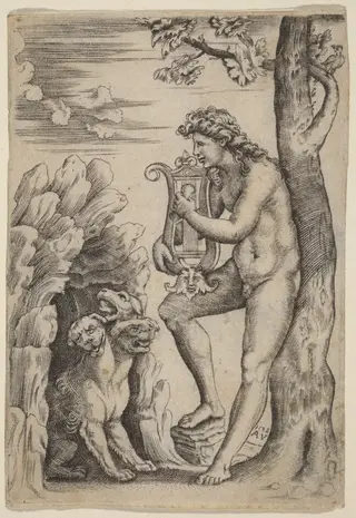 Orpheus, by Agostino dei Musi, ink, 1528