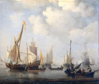 Ships in a calm, by Willem van de Velde the Younger, oil, 1700