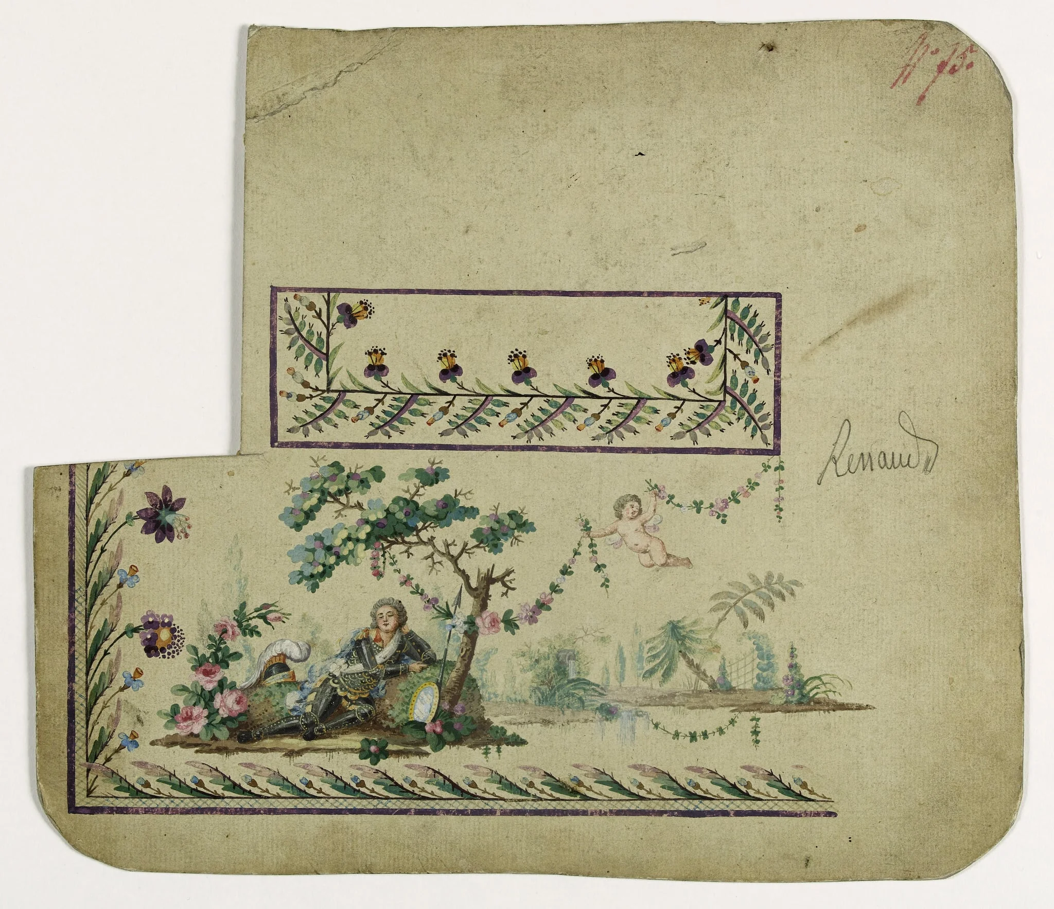 Gilet décor Renaud enchanté par Armide, projets de broderies de gilet, XVIIIème siècle, detail