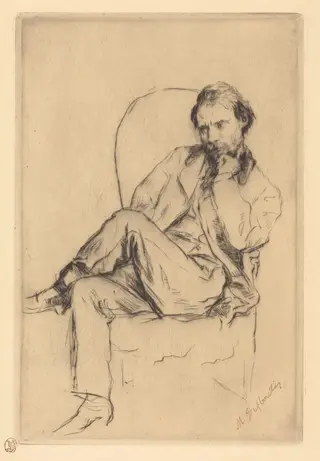 Renoir Seated, by Marcellin-Gilbert Desboutin, ink, 1877