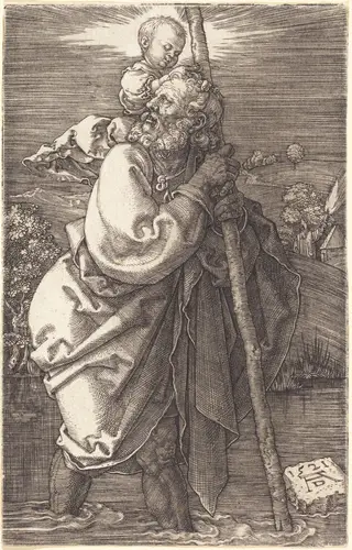 Saint Christopher Facing Left, by Albrecht Dürer, ink, 1521
