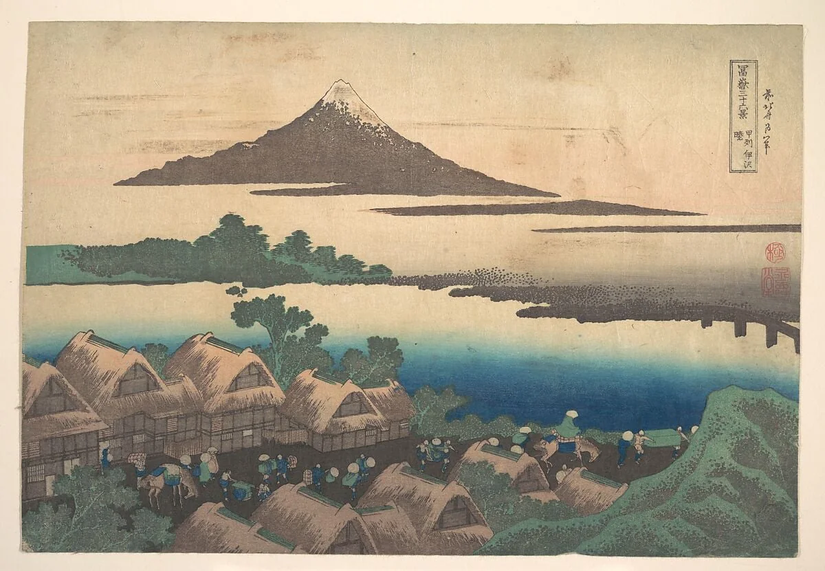 冨嶽三十六景 甲州伊沢暁|Dawn at Isawa in Kai Province (Kōshū Isawa no akatsuki), from the series Thirty-six Views of Mount Fuji (Fugaku sanjūrokkei), detail