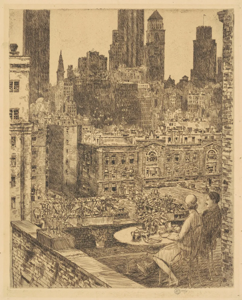 New York, 1931, by Childe Hassam, ink, 1931
