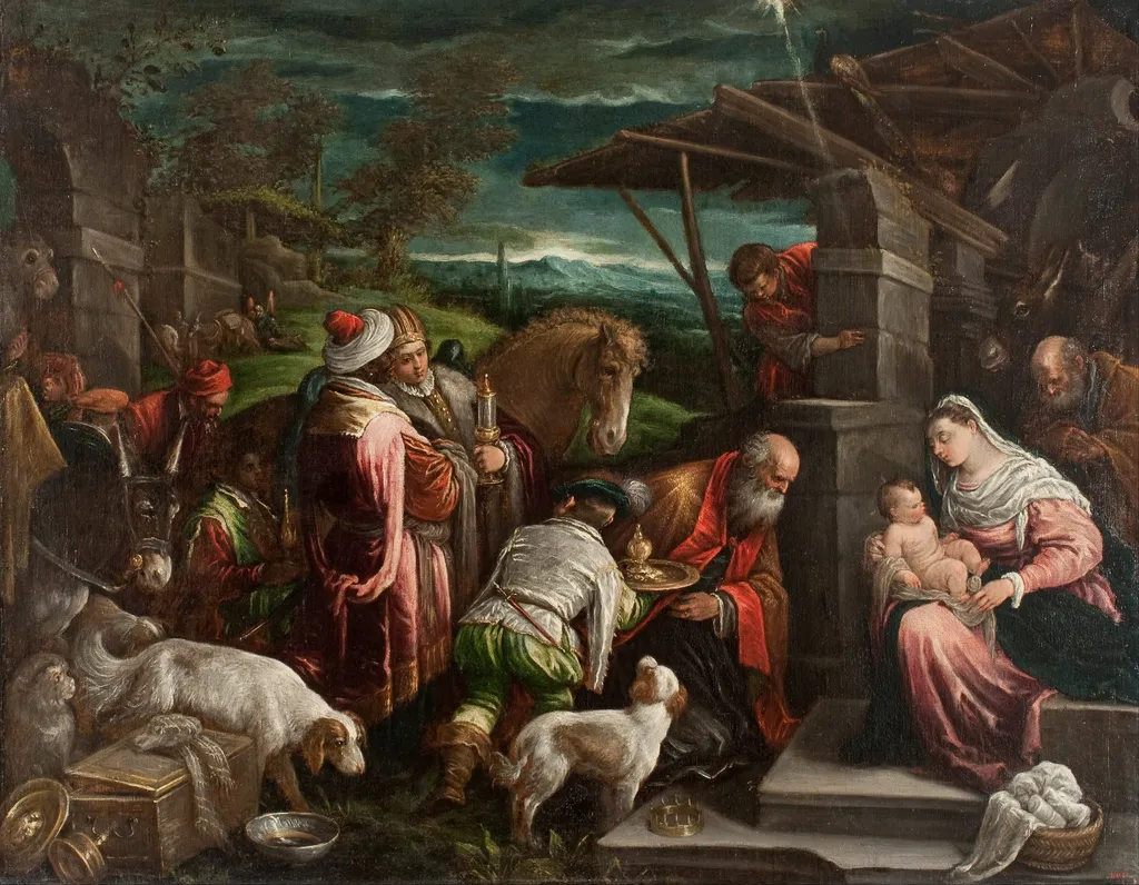 Adoration of the Magi, by Jacopo Bassano, oil, 1589