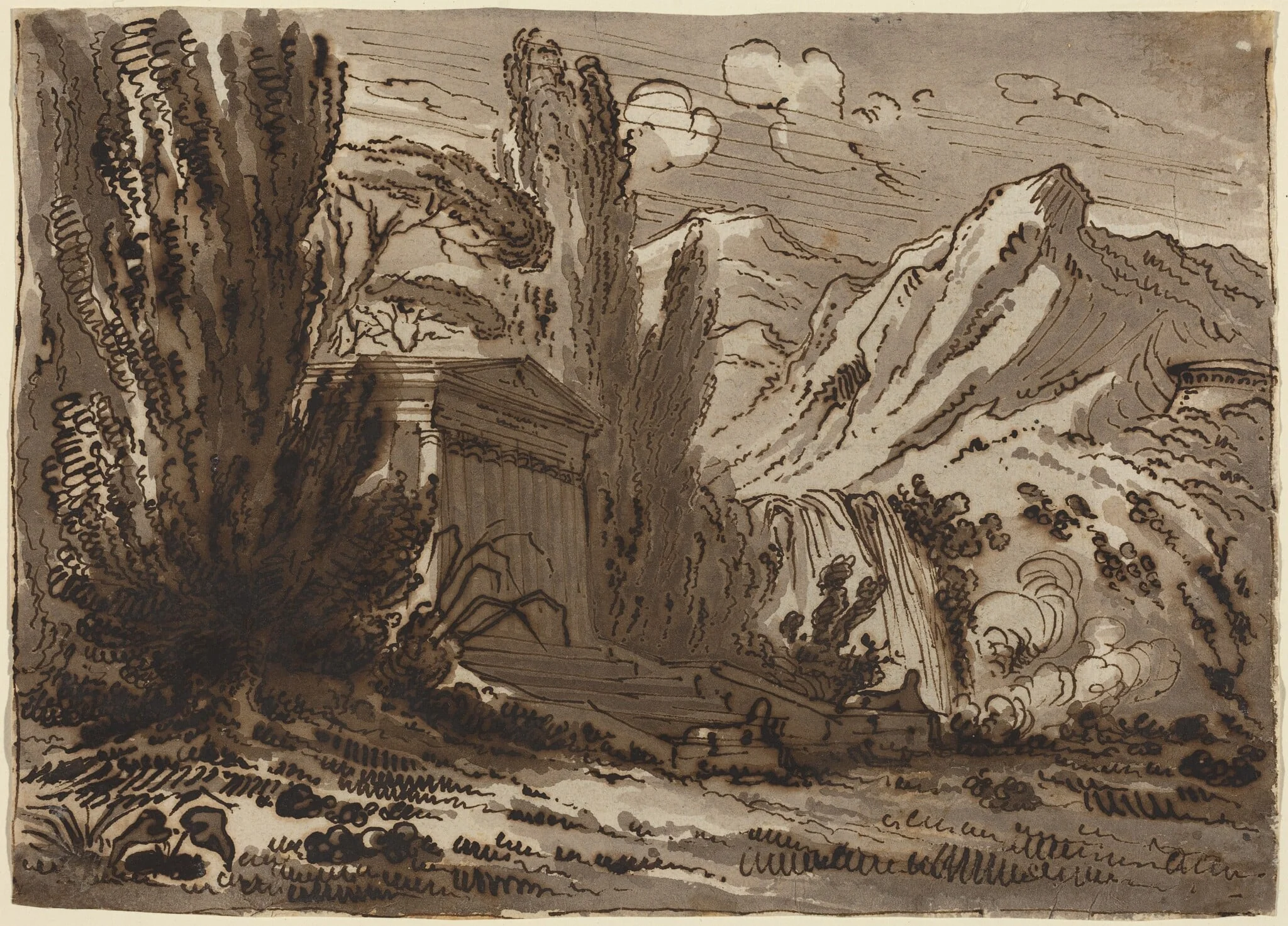 Mountainous Landscape with Classical Temple, detail
