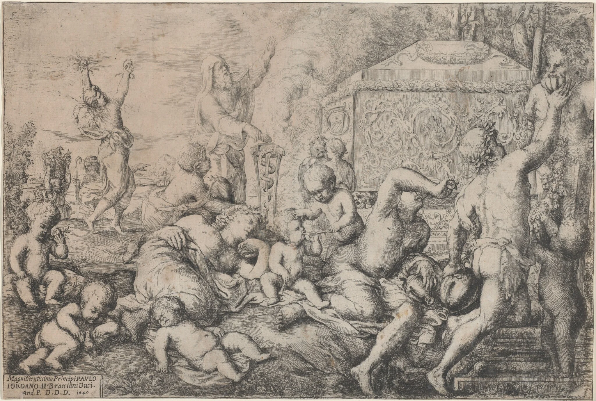 Bacchanal with Altar, Faun, and Silenus, detail