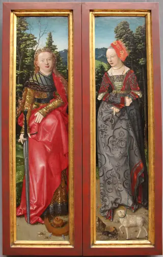 Der Dreikönigsaltar Außentafeln: Die Heiligen Katharina und Agnes, by Hans Baldung Grien, paint, 1506