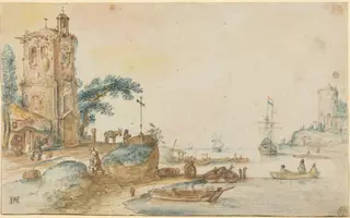 Scene with a Tower to the Left, by Hendrick Avercamp, chalk, 1620