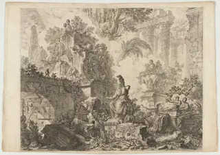 Frontispiece, with Statue of Minerva, by Giovanni Battista Piranesi, ink, 1748