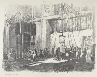 Bottling the Big Shell, by Joseph Pennell, ink, 1916