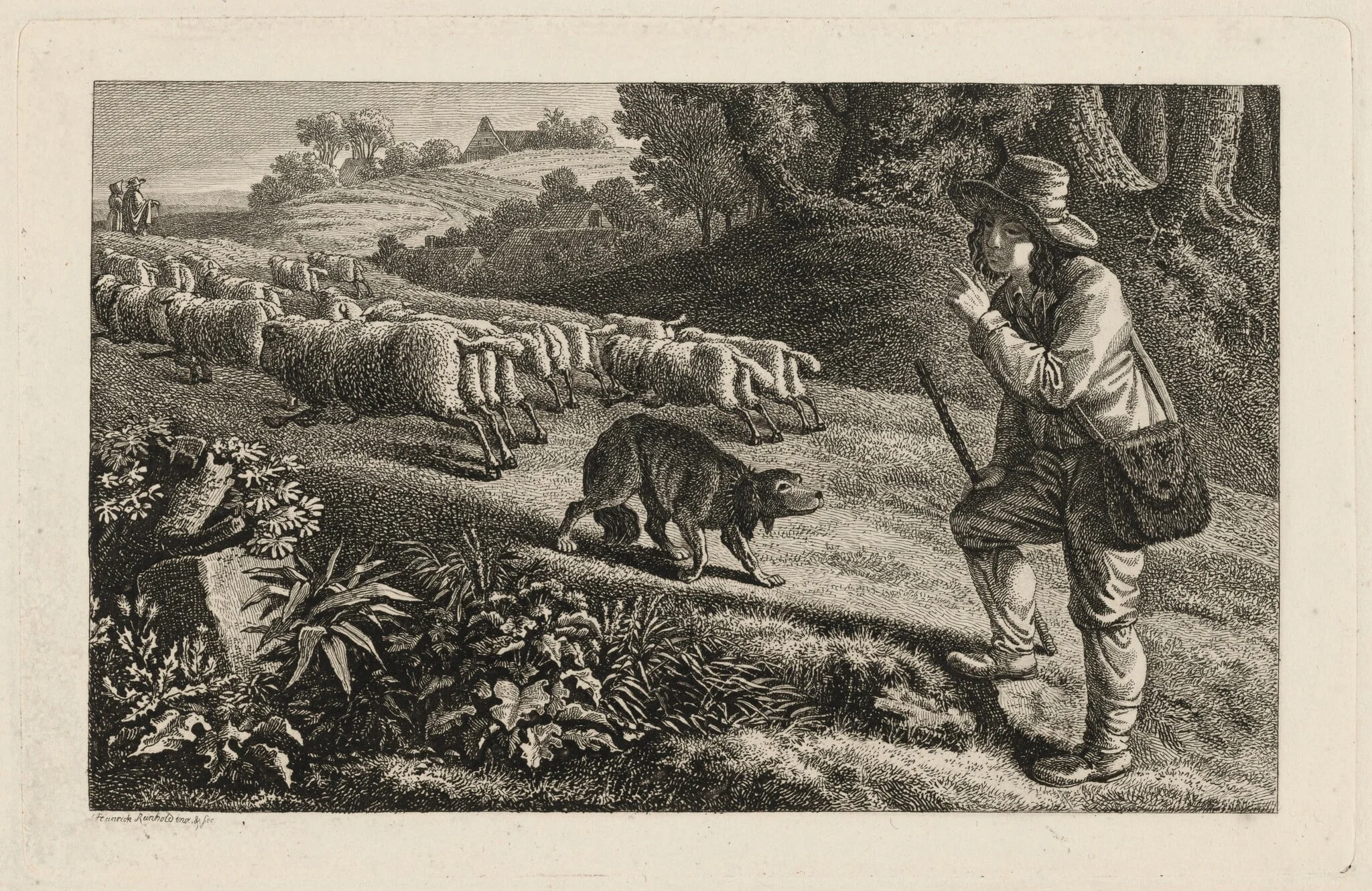 A Shepherd Scolding His Dog for Letting His Sheep Run Away, detail