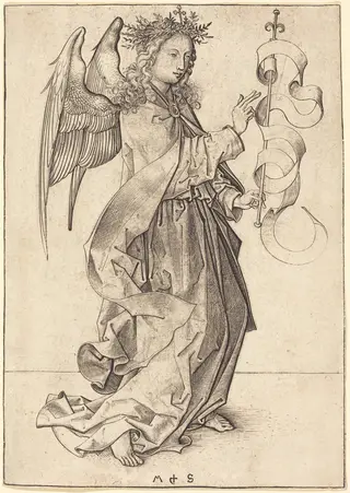 The Archangel Gabriel, by Martin Schongauer, ink, 1490